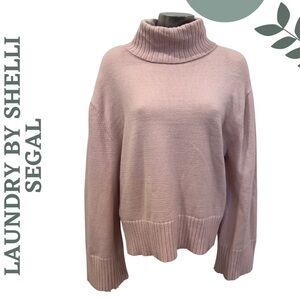 🛍️3/$40 Laundry Shelli Segal Light Pink Turtleneck Sweater Rib Pullover Medium